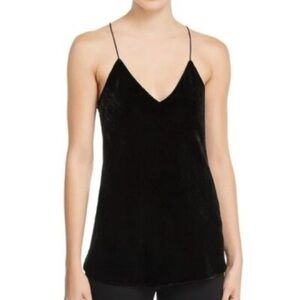 Theory Black Velvet Silk Viscose V-Neck Top Racerback Luxe Timeless Festive M